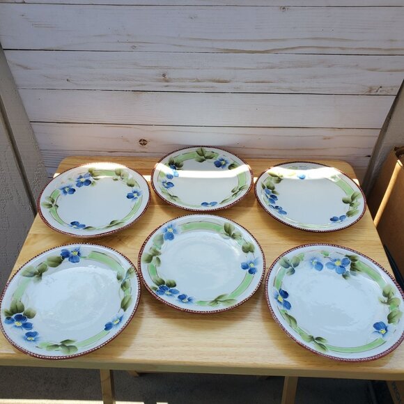 Set Of 6 VTG MCM Hand Painted Plates Made In Japan Floral Design 6.5 inch 1950s - Picture 1 of 12